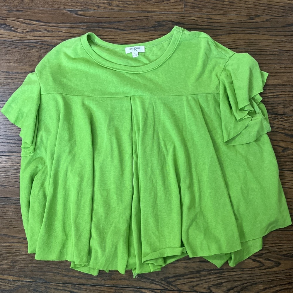 NWT Umgee Lime Green Flutter Sleeve Swing Top Boho Ruffle Babydoll Tunic S